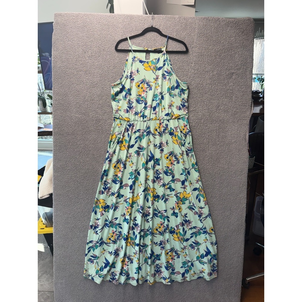 The Limited A-Line Midi Dress Women XL Green Floral Tropical Boho Stretch